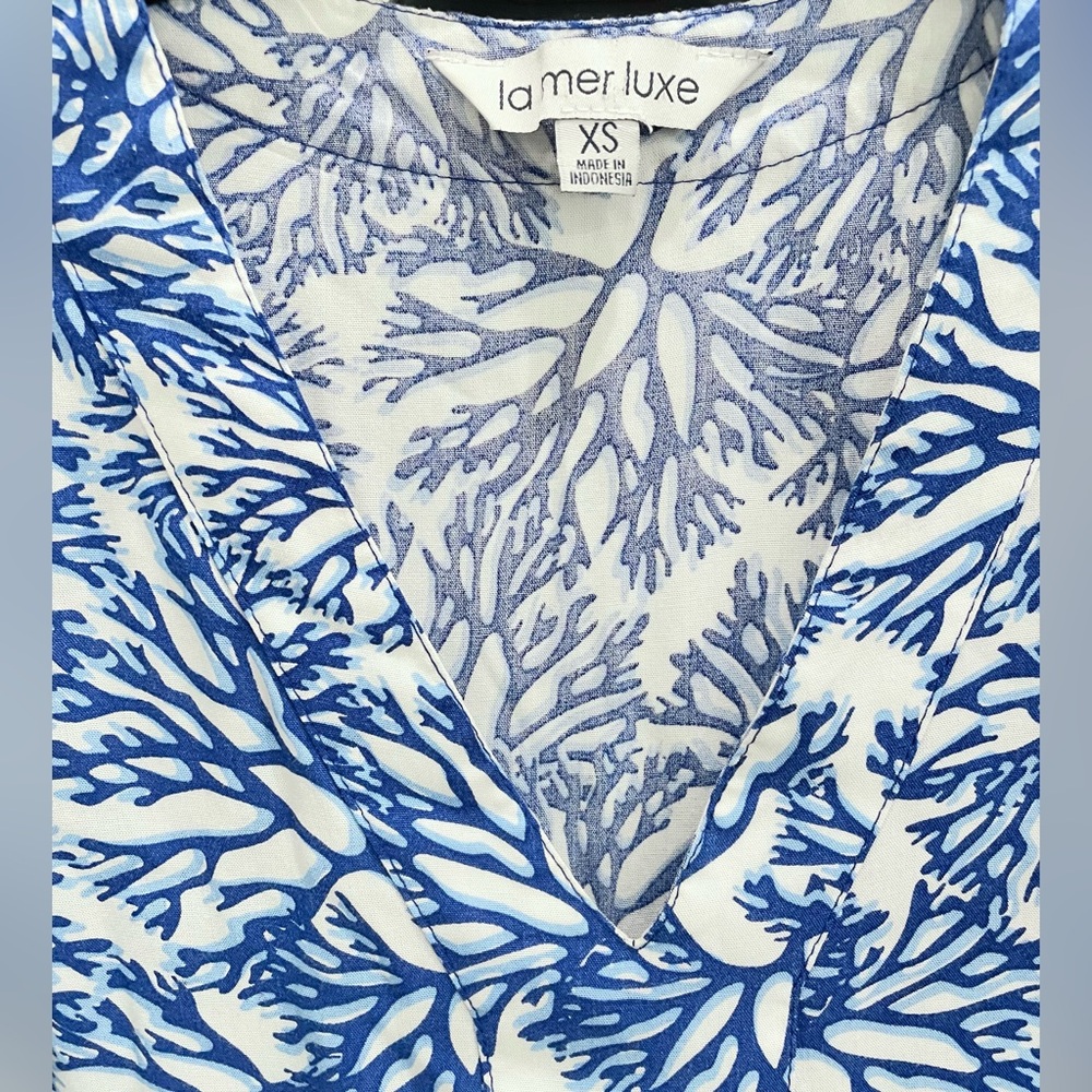 La Mer Luxe blue white coral print beach dress XS - Picture 2 of 3